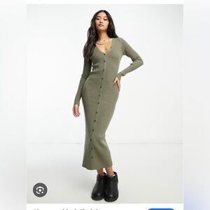Button Through sweater dress XS in olive green  Abercrombie dress long sleeve